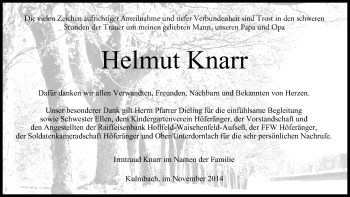 Anzeige von Helmut Knarr von MGO