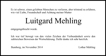 Anzeige von Luitgard Mehling von MGO