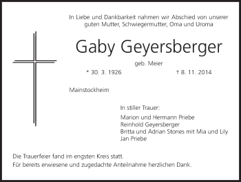 Anzeige von Gaby Geyersberger von MGO
