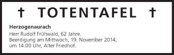 Anzeige von Totentafel vom 17.11.2014 von MGO