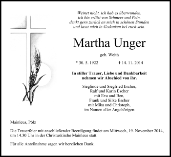 Anzeige von Martha Unger von MGO