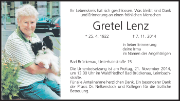 Anzeige von Gretel Lenz von MGO