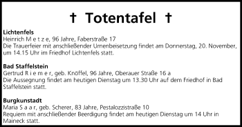 Anzeige von Totentafel vom 18.11.2014 von MGO