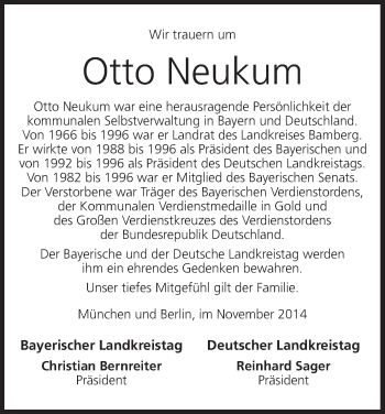 Anzeige von Otto Neukum von MGO