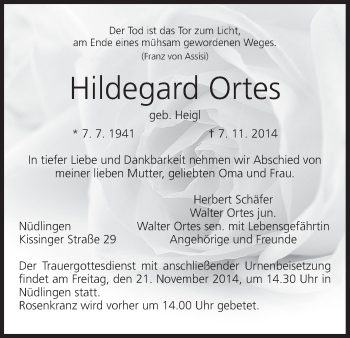 Anzeige von Hildegard Ortes von MGO