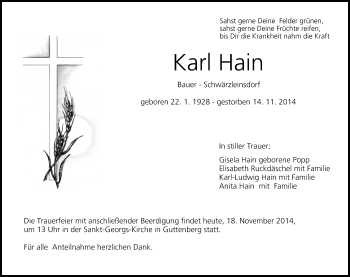 Anzeige von Karl Hain von MGO