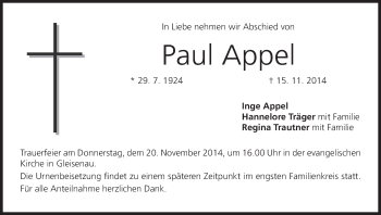 Anzeige von Paul Appel von MGO