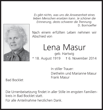 Anzeige von Lena Masur von MGO