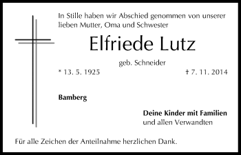 Anzeige von Elfriede Lutz von MGO