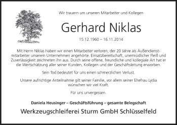 Anzeige von Gerhard Niklas von MGO