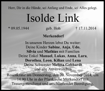 Anzeige von Isolde Link von MGO