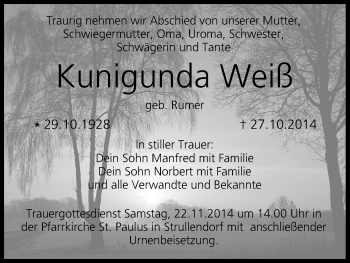 Anzeige von Kunigunda Weiß von MGO