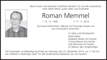 Anzeige von Roman Memmel von MGO
