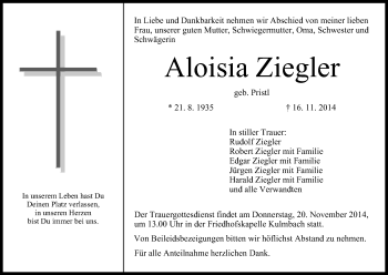 Anzeige von Aloisia Ziegler von MGO