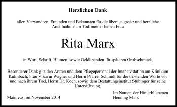 Anzeige von Rita Marx von MGO