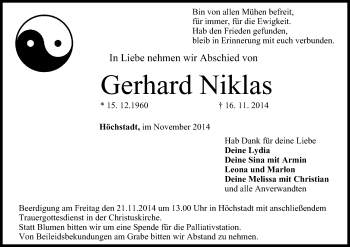 Anzeige von Gerhard Niklas von MGO