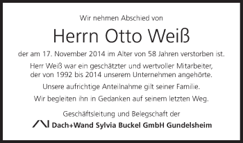 Anzeige von Otto Weiß von MGO