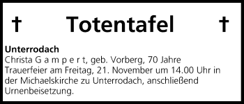 Anzeige von Totentafel vom 20.11.2014 von MGO