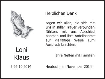Anzeige von Loni Klaus von MGO