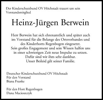Anzeige von Heinz-Jürgen Berwein von MGO