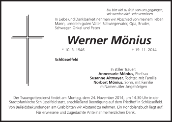 Anzeige von Werner Mönius von MGO