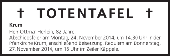 Anzeige von Totentafel vom 22.11.2014 von MGO