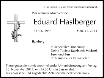 Anzeige von Eduard Haslberger von MGO