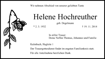 Anzeige von Helene Hochreuther von MGO