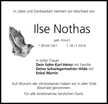 Anzeige von Ilse Nothas von MGO