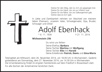 Anzeige von Adolf Ebenhack von MGO