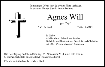 Anzeige von Agnes Will von MGO