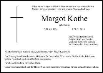 Anzeige von Margot Kothe von MGO