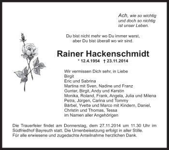 Anzeige von Rainer Hackenschmidt von MGO