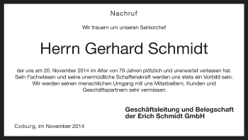 Anzeige von Gerhard Schmidt von MGO