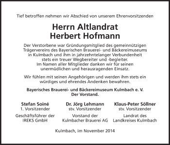 Anzeige von Herbert Hofmann von MGO