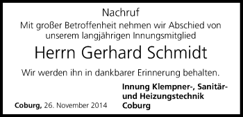 Anzeige von Gerhard Schmidt von MGO