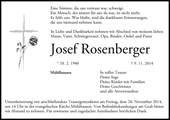 Anzeige von Josef Rosenberger von MGO
