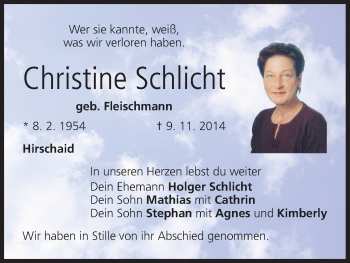 Anzeige von Christine Schlicht von MGO