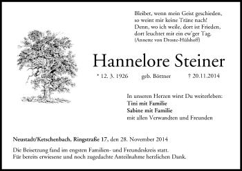 Anzeige von Hannelore Steiner von MGO