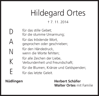 Anzeige von Hildegard Ortes von MGO