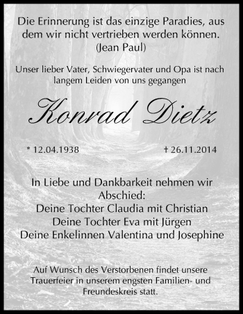 Anzeige von Konrad Dietz von MGO