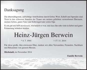 Anzeige von Heinz-Jürgen Berwein von MGO