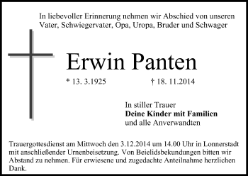 Anzeige von Erwin Panten von MGO