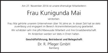 Anzeige von Kunigunda Mai von MGO