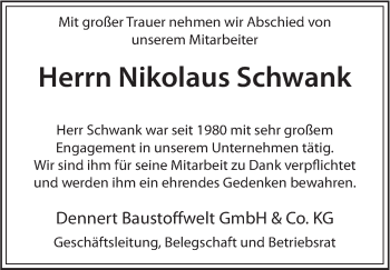 Anzeige von Nikolaus Schwank von MGO