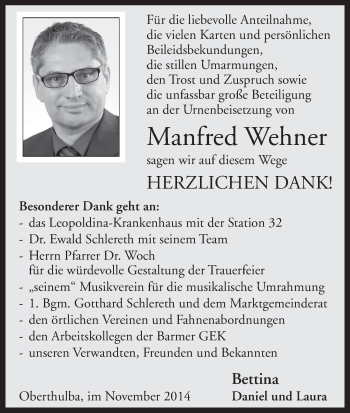 Anzeige von Manfred Anton Wehner von MGO