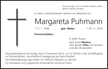 Anzeige von Margareta Puhmann von MGO