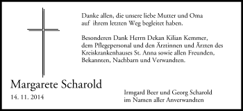 Anzeige von Margarete Scharold von MGO