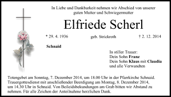 Anzeige von Elfriede Scherl von MGO