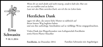 Anzeige von Erna Schwanitz von MGO